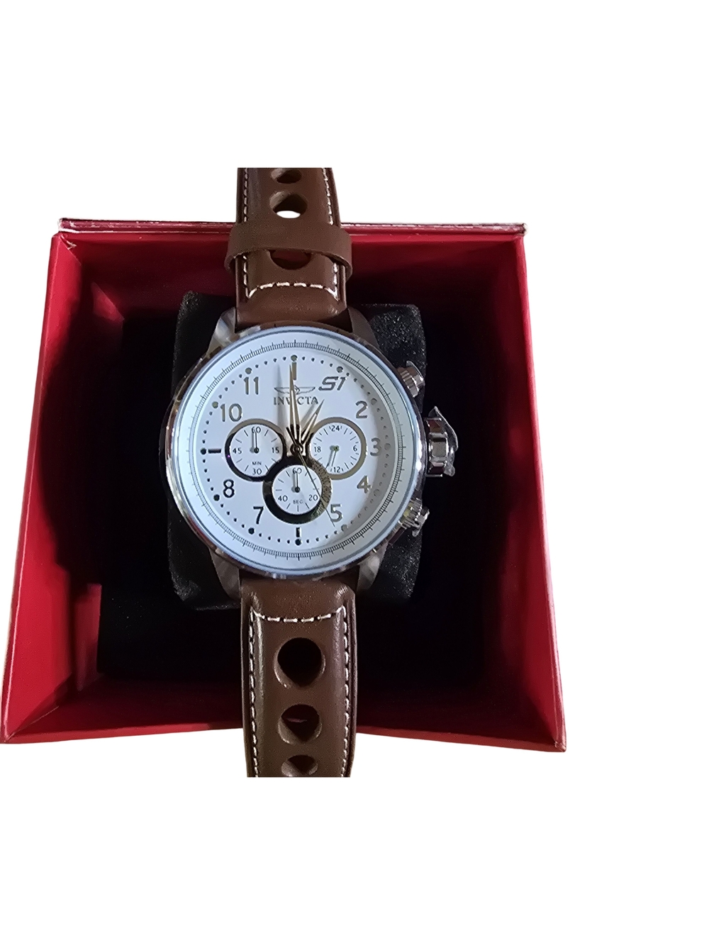 Invicta Men's Brown Leather Strap Chronograph Watch